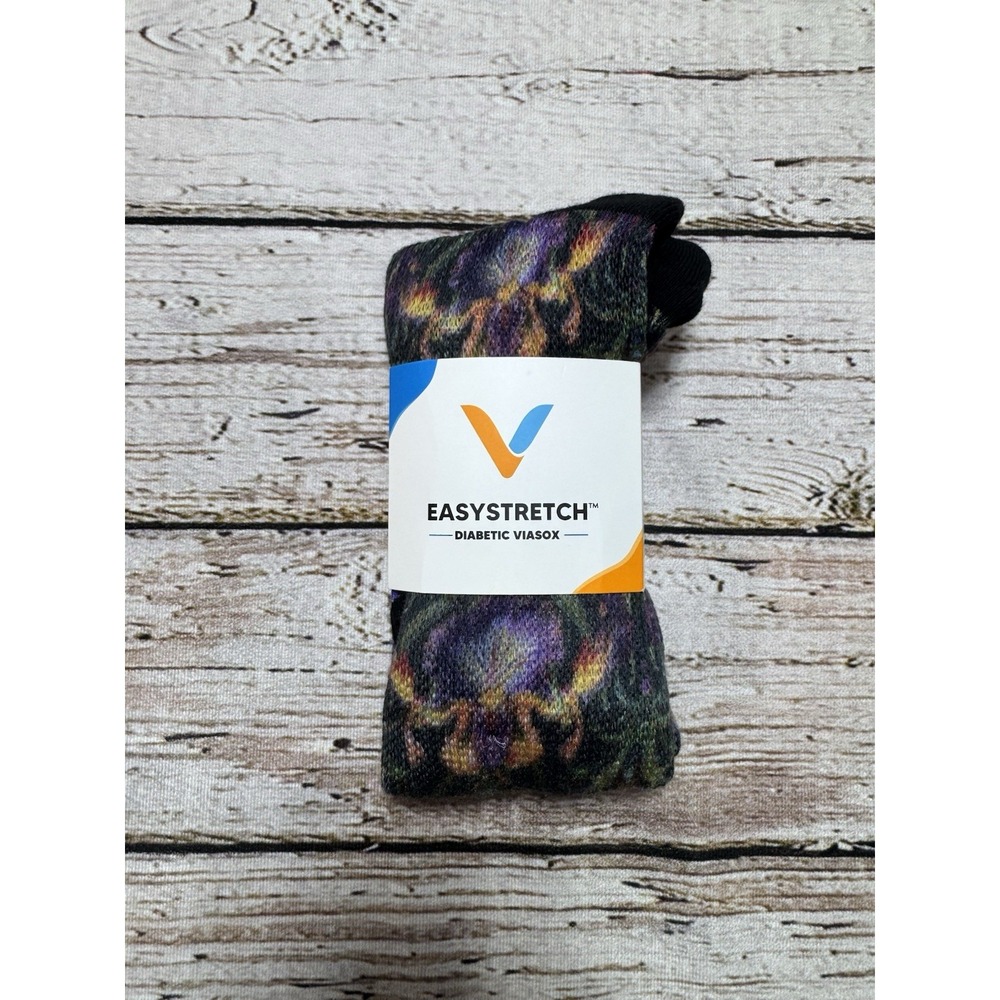 NEW Viasox Easy Stretch Diabetic Socks Iris Floral Design Medium Women's 5-9